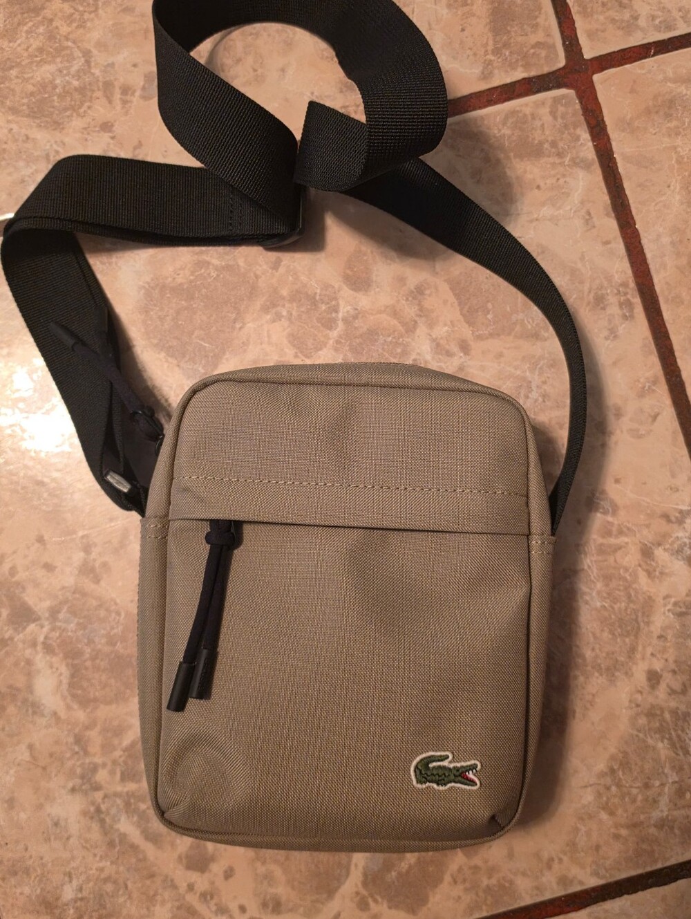 Lacoste Men’s Beige Crossbody Belt Bag with Black Strap